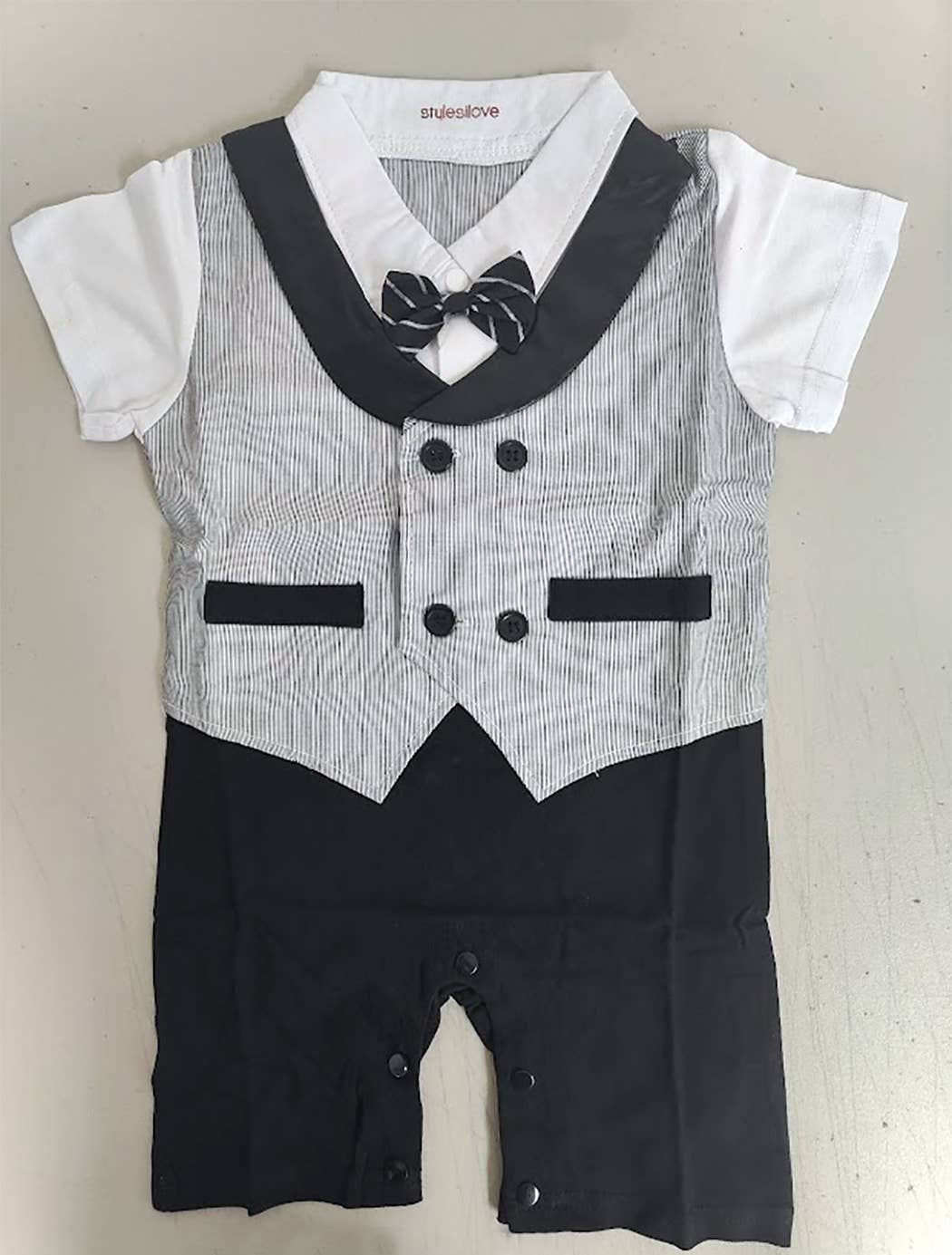 Fennco Styles - Grey Double Breasted Baby Tuxedo Romper