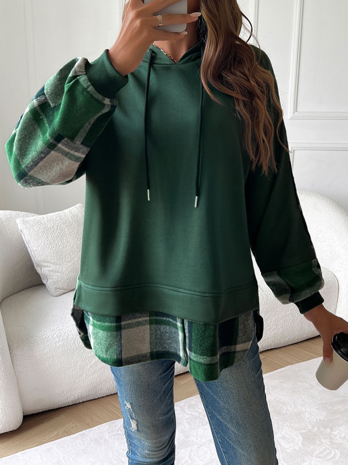 Plaid Charm Layered Hoodie