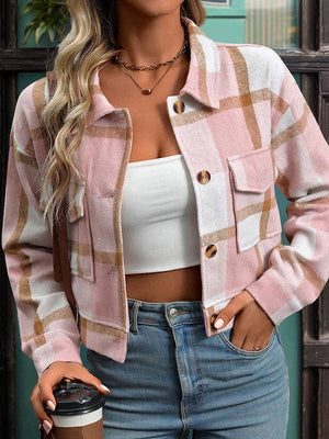 UZ Wholesale Store - Long Sleeves Loose Buttoned Plaid Pockets Split-Joint Lapel Jackets Outerwear