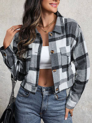 UZ Wholesale Store - Long Sleeves Loose Buttoned Plaid Pockets Split-Joint Lapel Jackets Outerwear