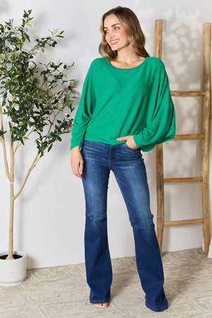 Emerald Elegance Batwing Blouse