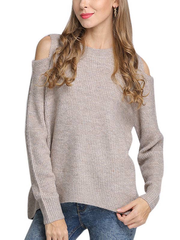 UZ Wholesale Store - Hollow Solid Color Long Sleeves Loose Round-neck Sweater Tops Pullovers Knitwear