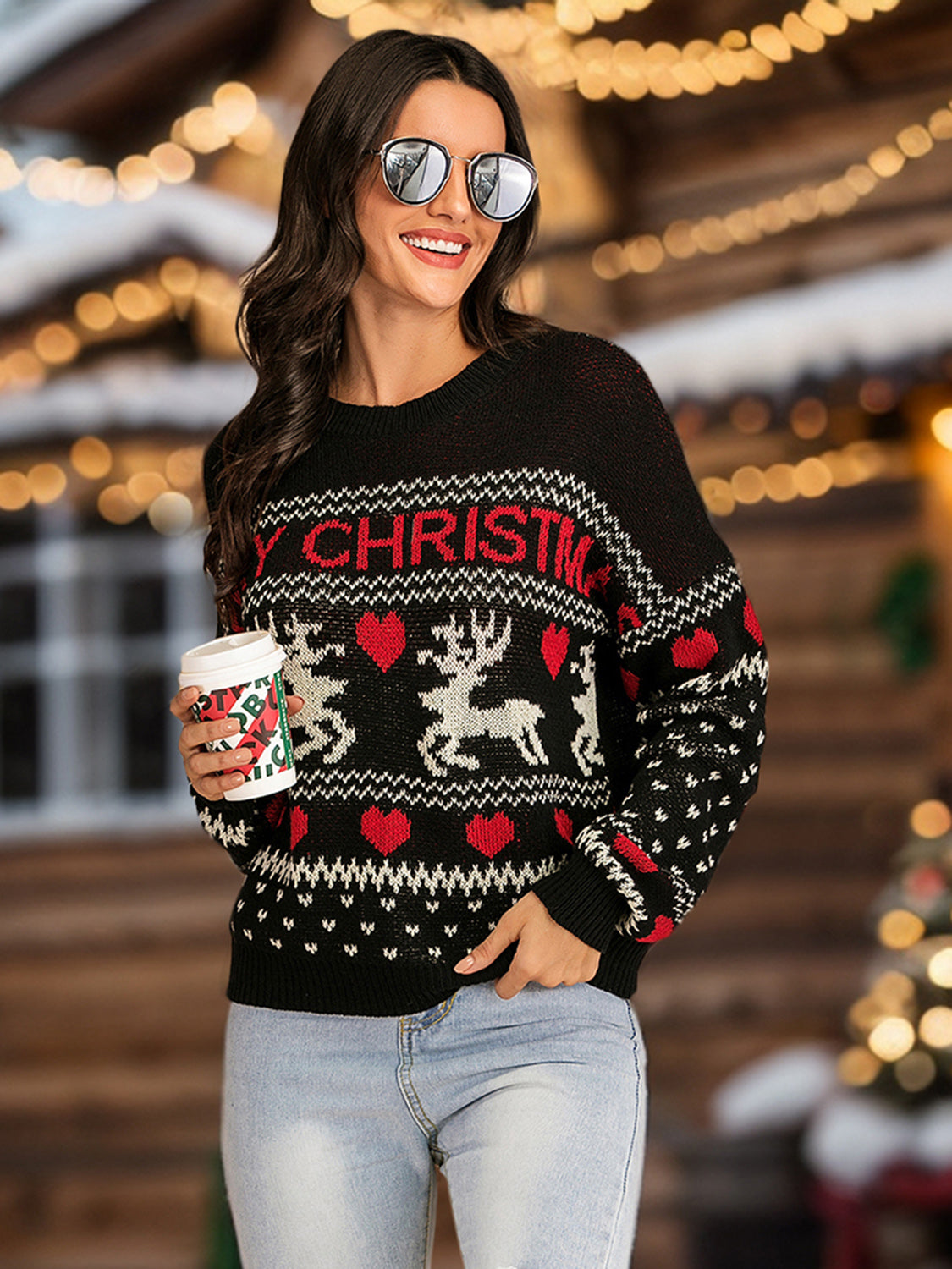 Reindeer Cozy Knit Round Neck Sweater