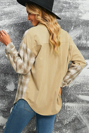 Plaid Button Up Drop Shoulder Shacket