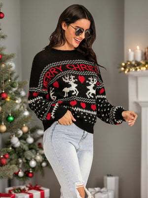 Reindeer Cozy Knit Round Neck Sweater