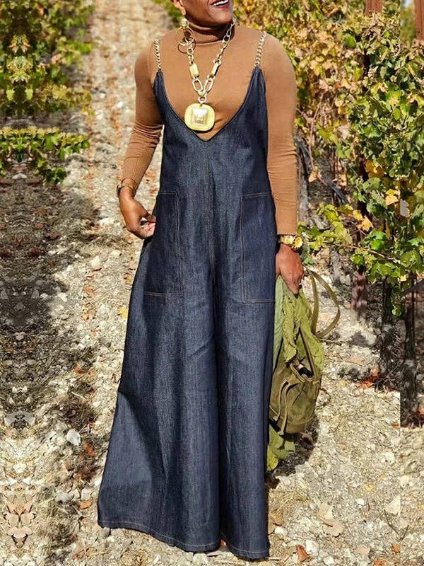 UZ Wholesale Store - Loose Sleeveless Pockets Split-Joint Spaghetti-Neck Overalls