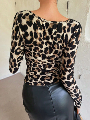 Leopard Scoop Neck Long Sleeve T-Shirt