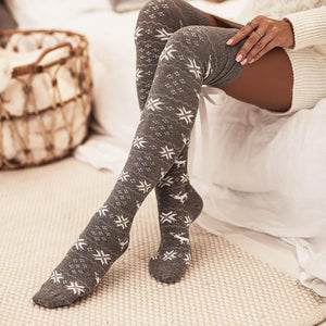 Noel Knit Bowknot Trim Over Knee Stockings
