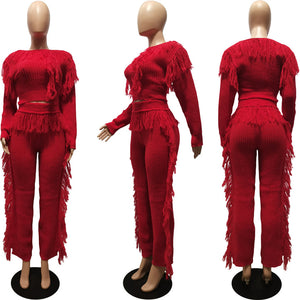 Women's Two-Piece Pants Fringe Knit Suit