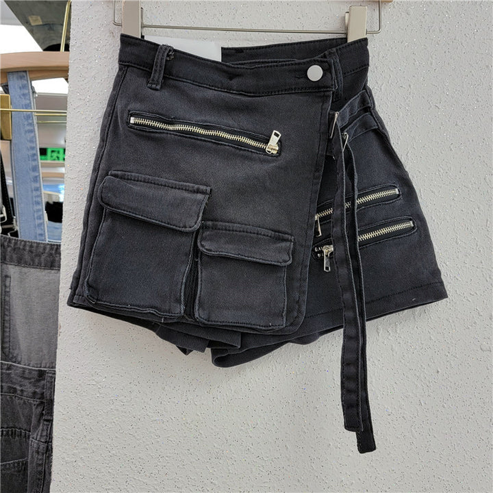 IRREGULAR MULTI-POCKET A-LINE DENIM SKORT