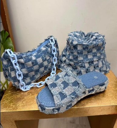 DENIM BAG HAT SLIPPER SET