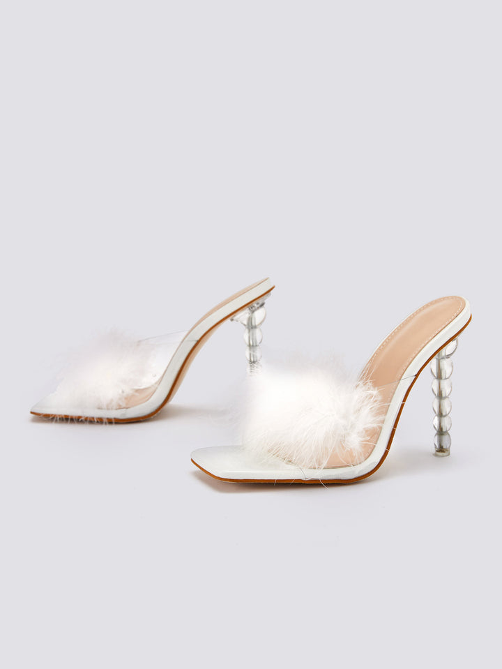 HIGH HEEL FURRY FASHION SLIPPERS SANDALS