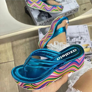 COLORFUL GLOSSY THICK BOTTOM HERRINGBONE BEACH SLIPPERS