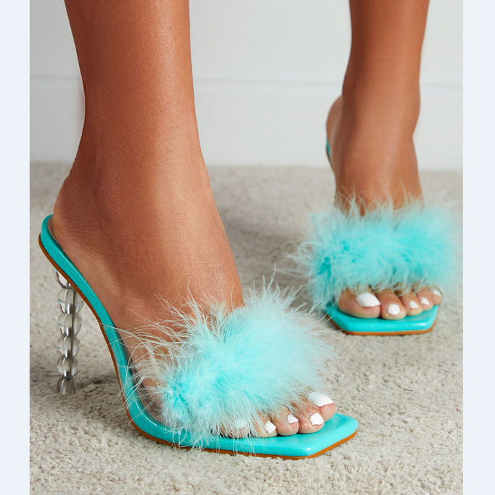 HIGH HEEL FURRY FASHION SLIPPERS SANDALS