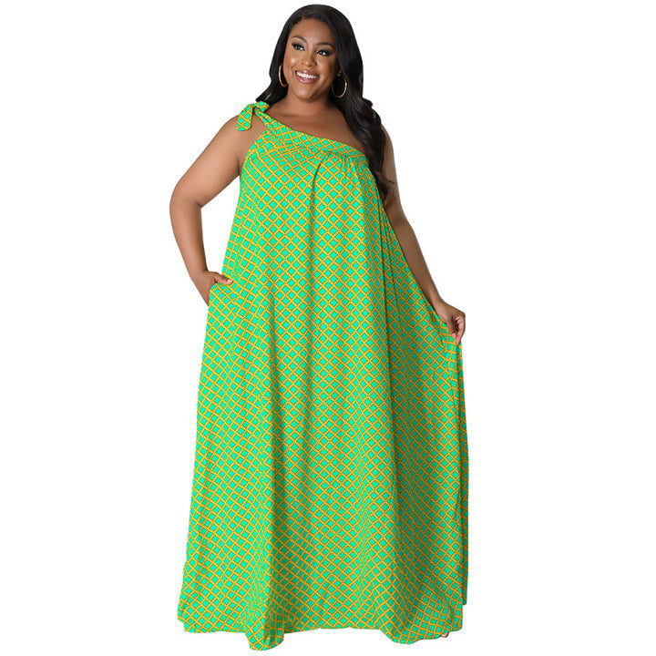 OBLIQUE SHOULDER WIDE HEM PLUS SIZE DRESS