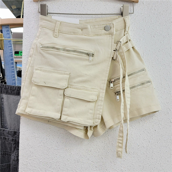 IRREGULAR MULTI-POCKET A-LINE DENIM SKORT