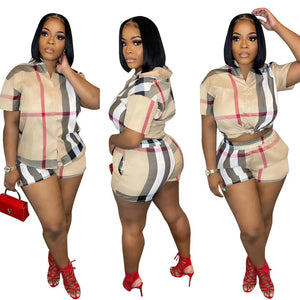 CASUAL PLAID PRINTED TWO-PIECE SHORT SET