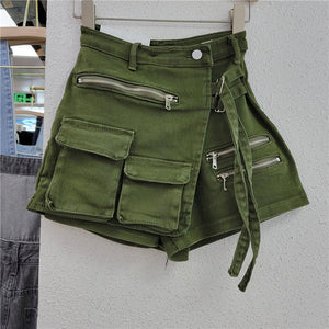 IRREGULAR MULTI-POCKET A-LINE DENIM SKORT