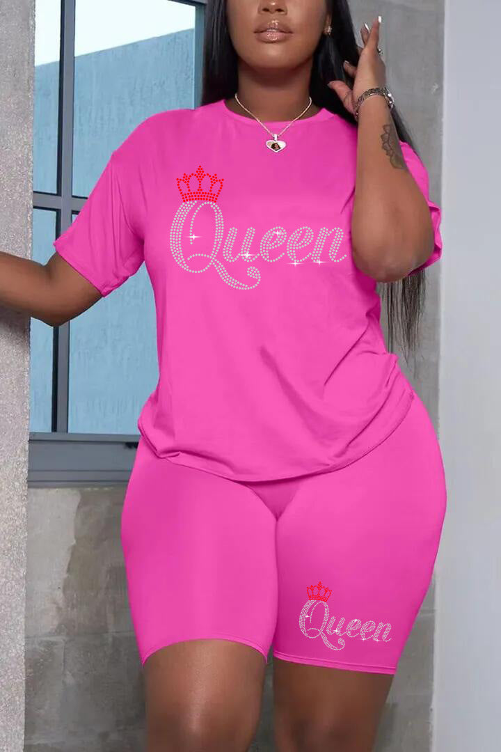 RHINESTONE STYLE QUEEN 2PC BIKER SHORT SET