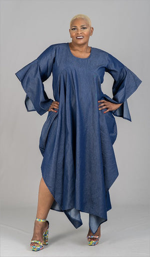 Lightweight Denim Split Sleeve Maxi Dress - OS