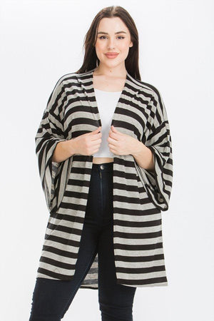 Striped, Cardigan With Kimono Style Sleeves