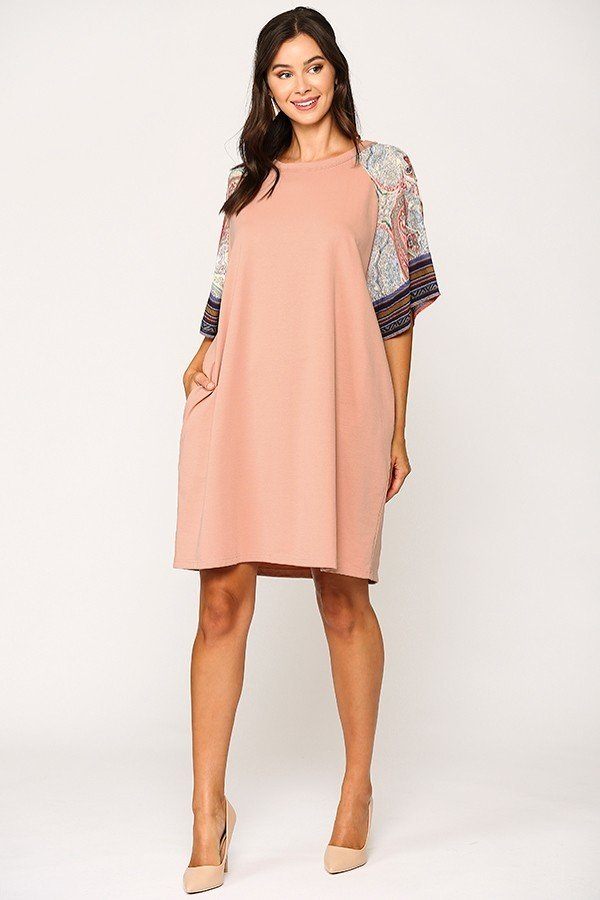 Solid Side Pocket Shift Dress