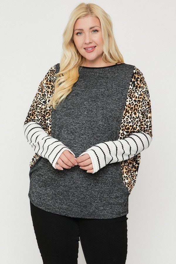 Plus Size Cheetah Print Long Sleeve Top