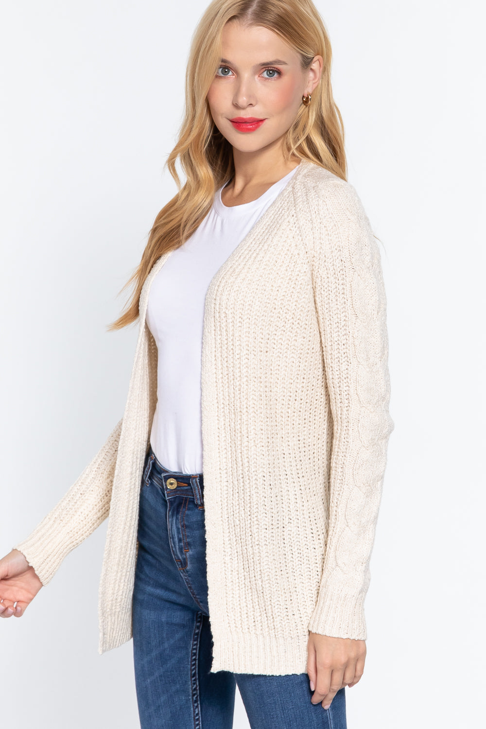 Long Slv Open Front Sweater Cardigan