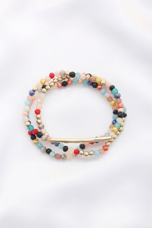 3 Row Glass Bead Stretch Bracelet