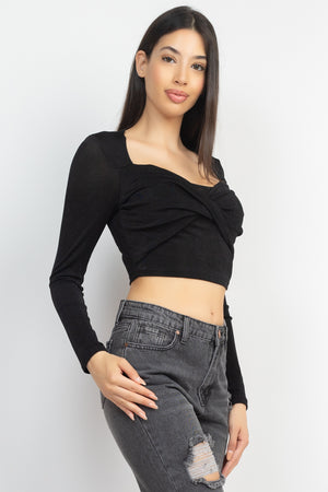 Twisted Velvety Long Sleeve Crop Top