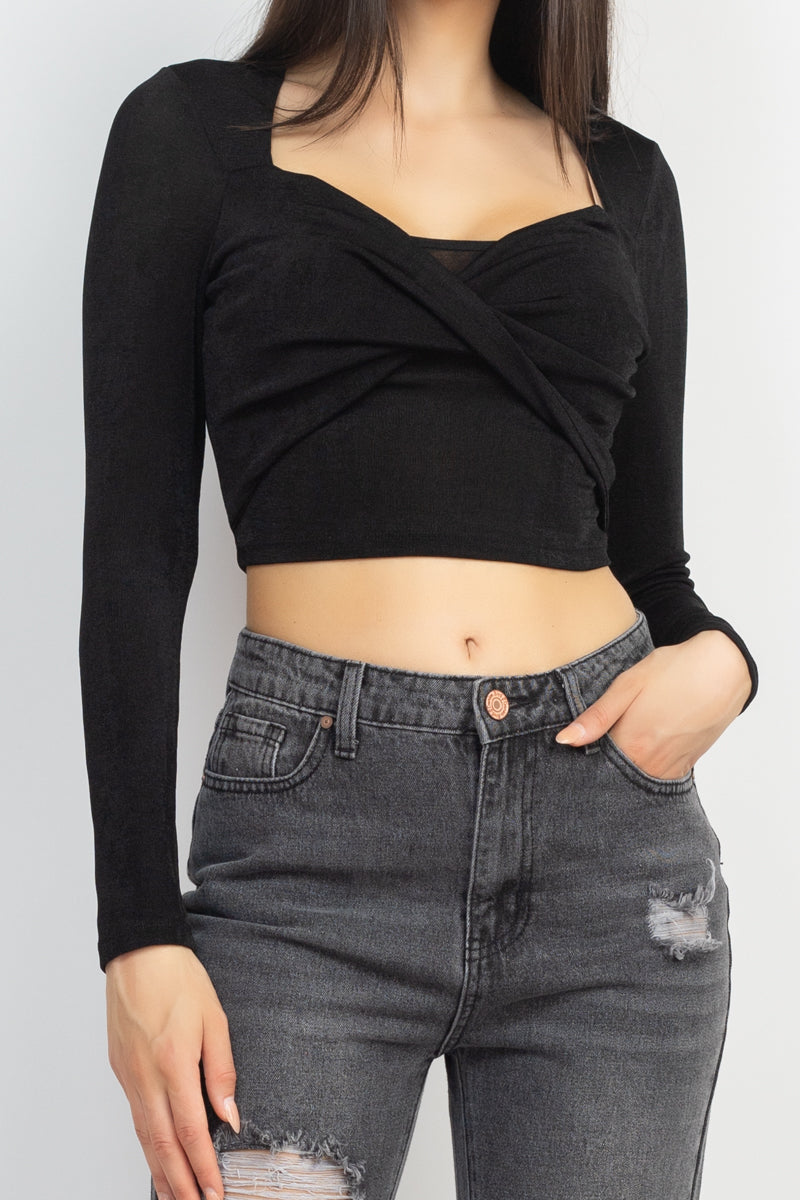 Twisted Velvety Long Sleeve Crop Top