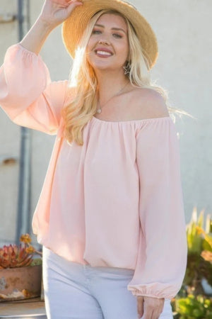 Off Shoulder Long Bubble Sleeve Solid Top