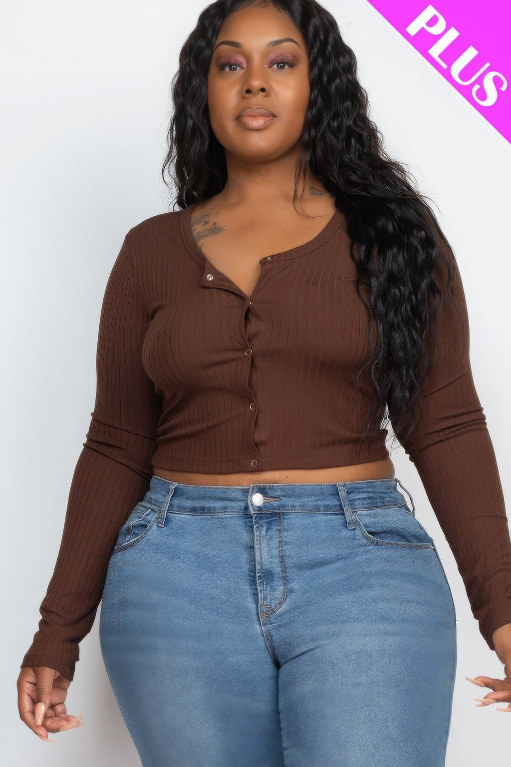 Plus Size Button Up Cropped Top