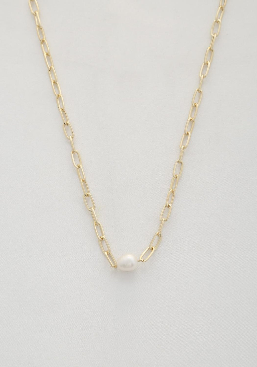 Pearl Bead Oval Link Necklace