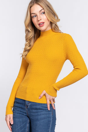 Long Slv Mock Neck Rib Sweater