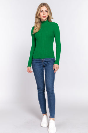 Long Slv Mock Neck Rib Sweater