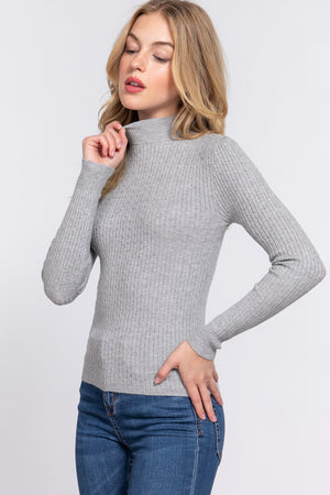 Long Slv Mock Neck Rib Sweater