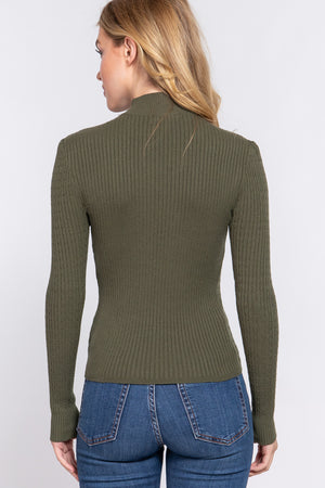 Long Slv Mock Neck Rib Sweater