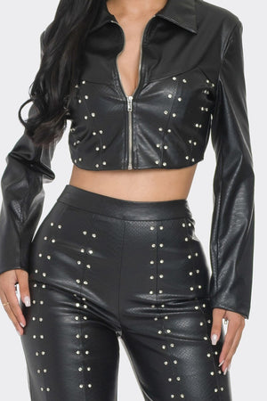 Faux Leather Set With Rhinestone Detail