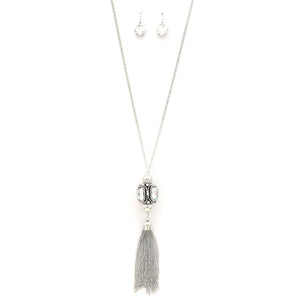 Cube Rhinestone Chain Tassel Necklace