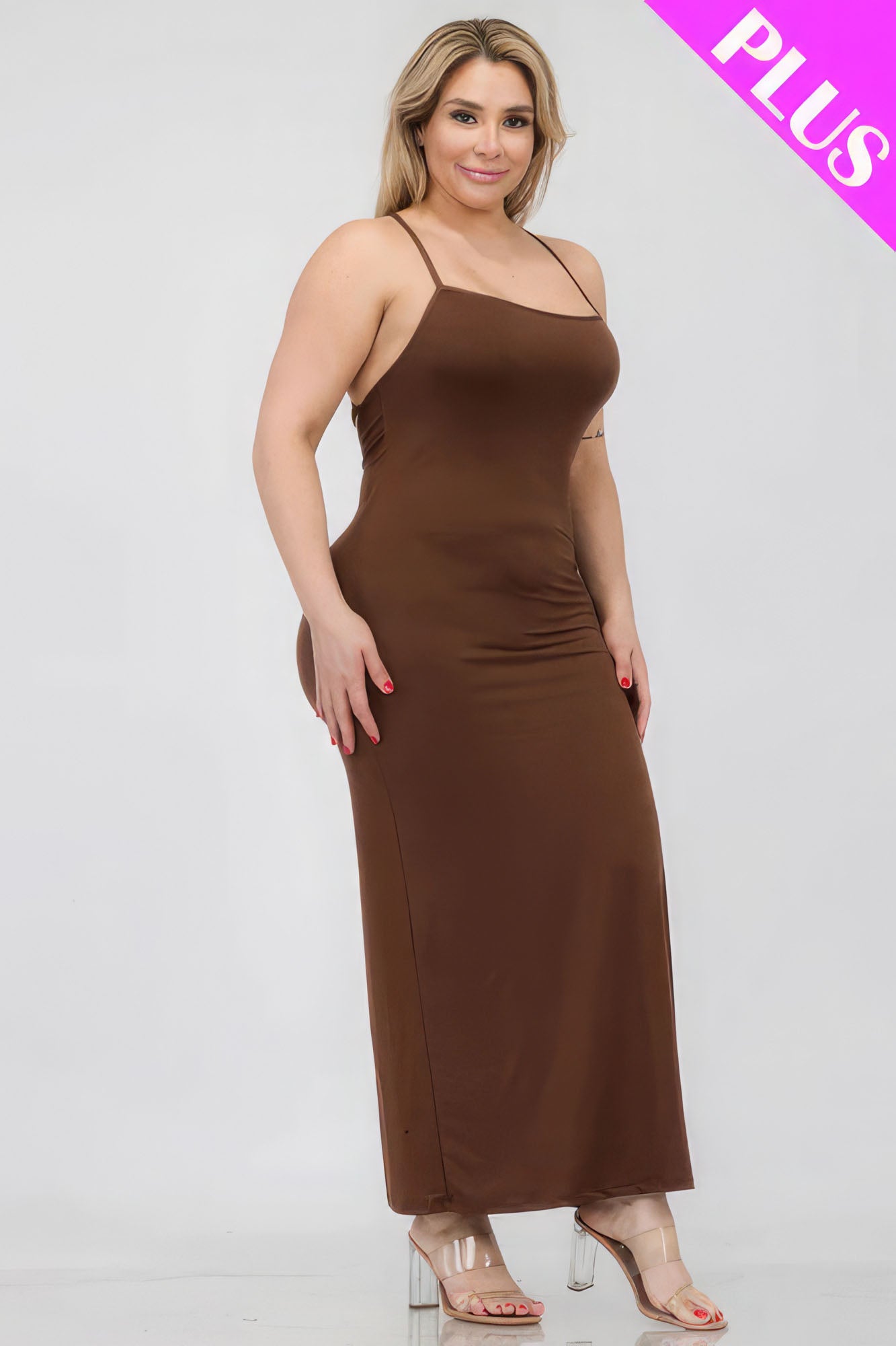 Plus Size Crisscross Back Split Thigh Maxi Dress