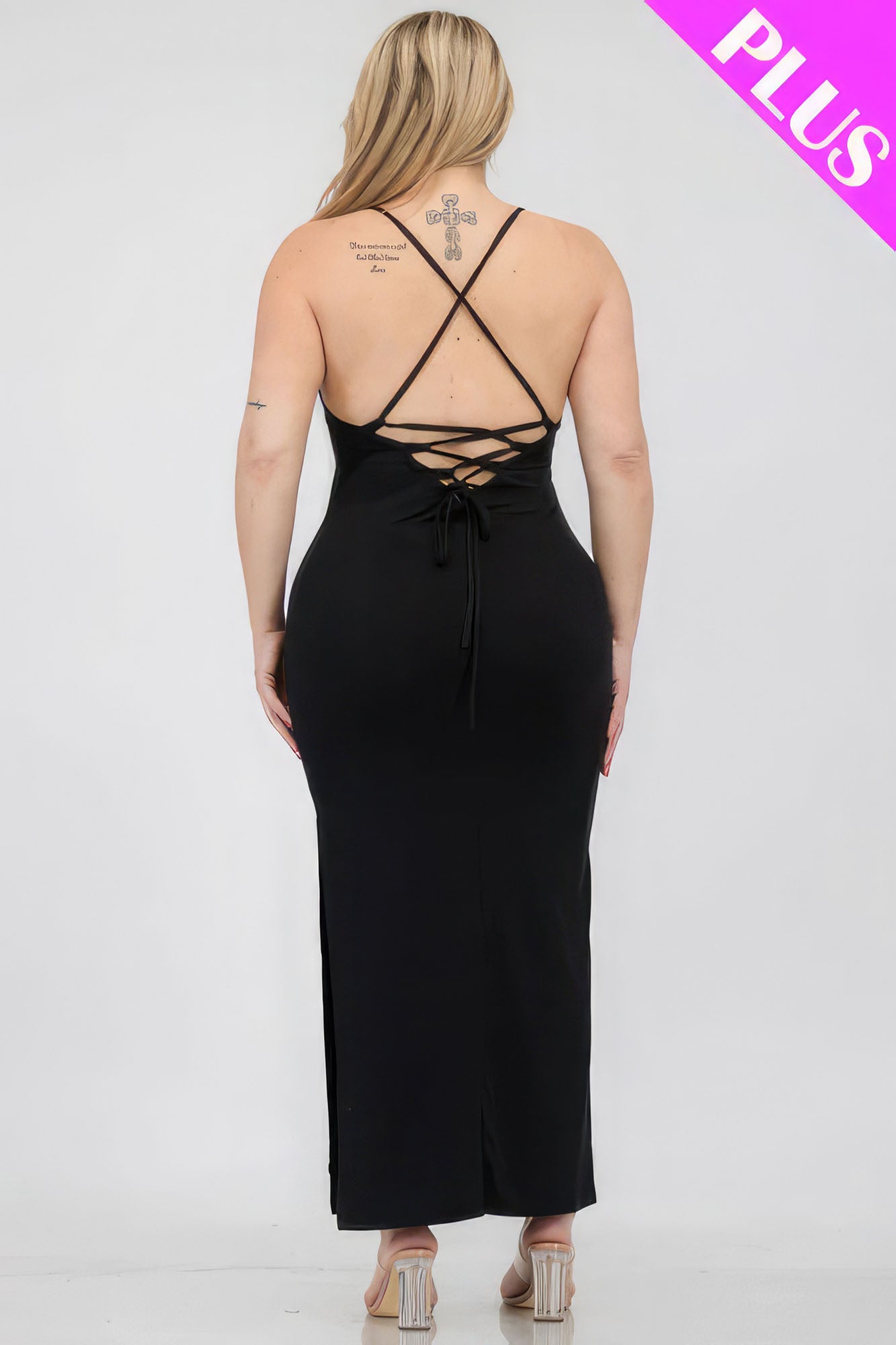 Plus Size Crisscross Back Split Thigh Maxi Dress