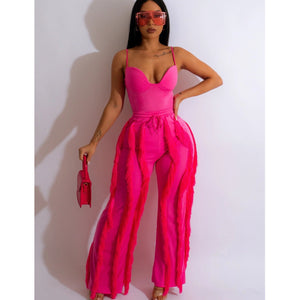 Spaghetti Strap and Fringe Pant Set