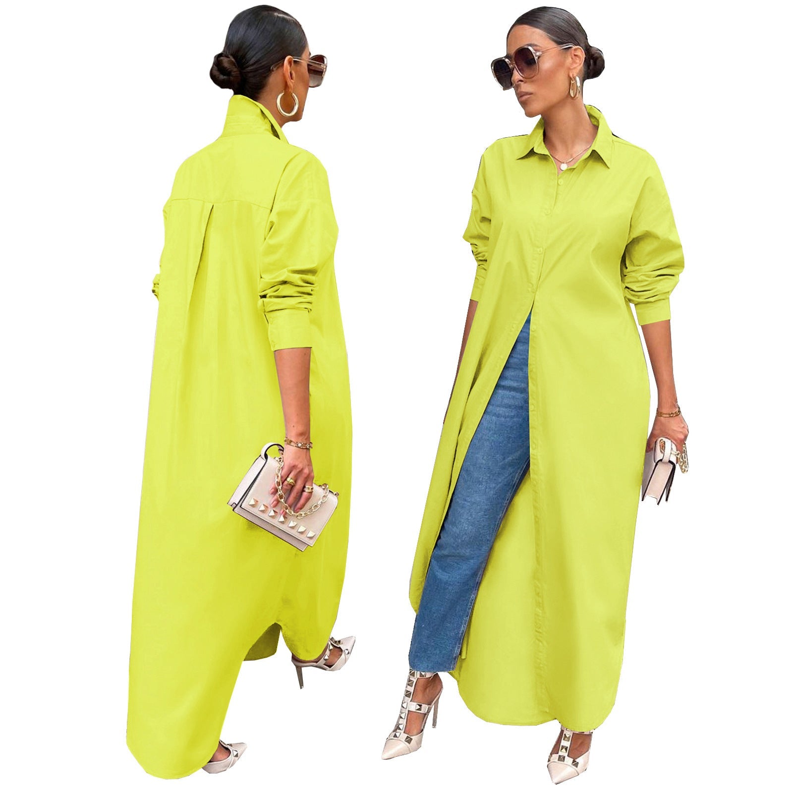 Casual Solid Color Shirt Dress