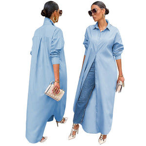 Casual Solid Color Shirt Dress