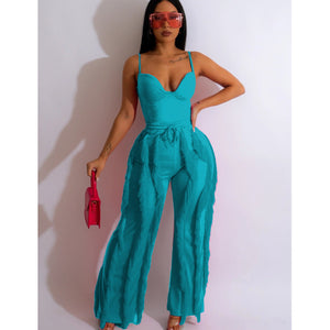 Spaghetti Strap and Fringe Pant Set