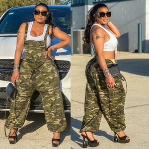 CAMO PRINTED LOOSE LOW CROTCH OVERALLS