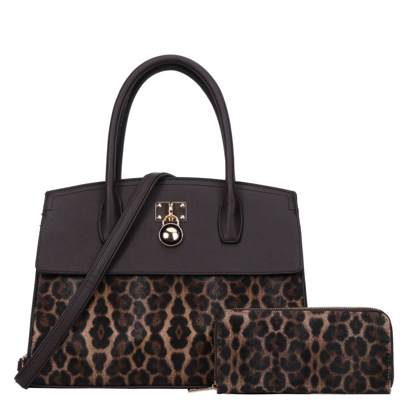 2 in 1 Leopard Print Padlock Satchel