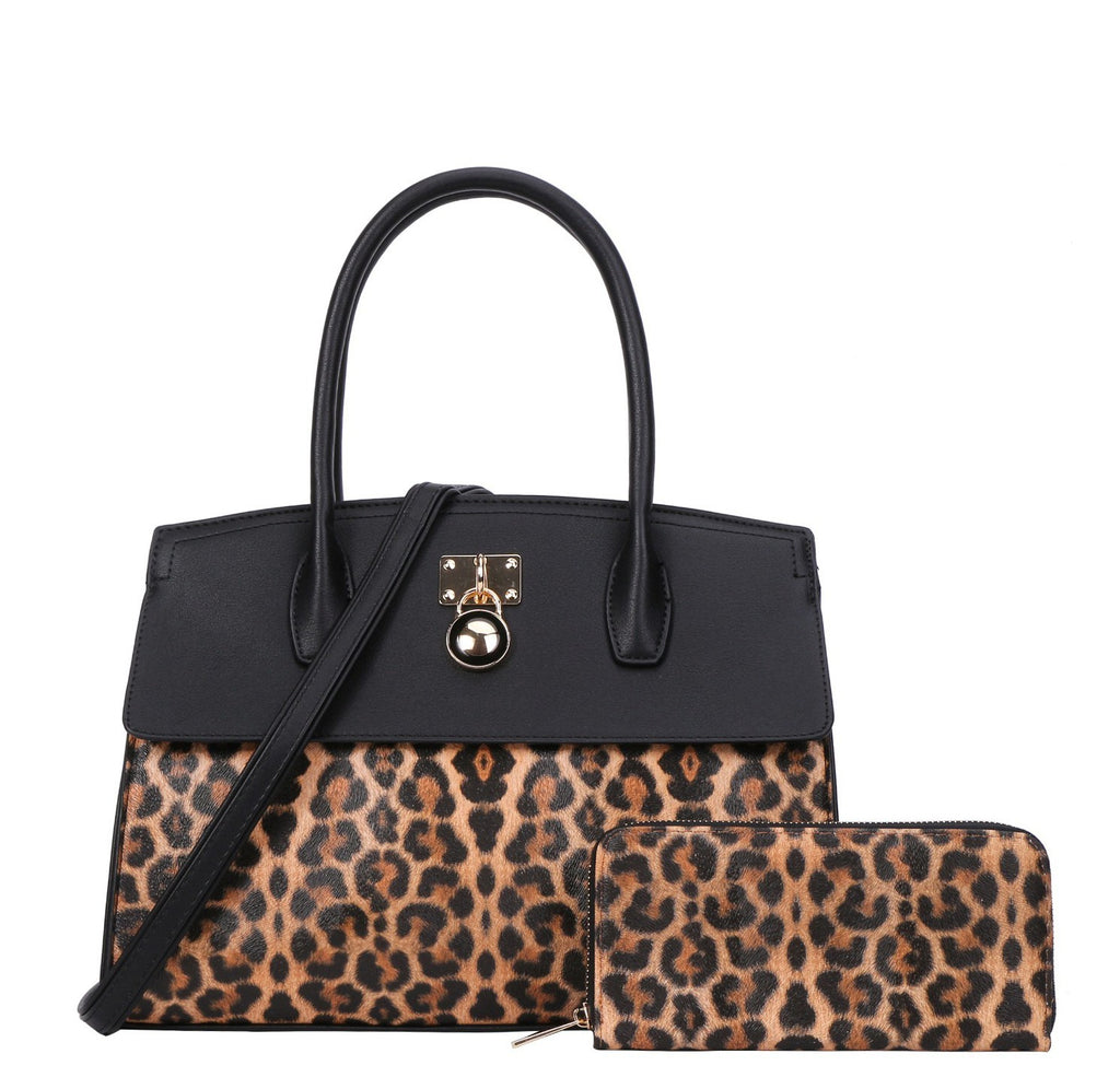 2 in 1 Leopard Print Padlock Satchel