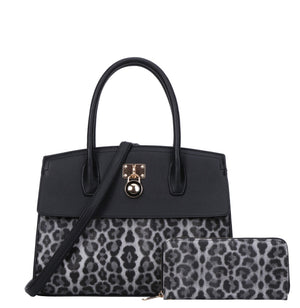 2 in 1 Leopard Print Padlock Satchel